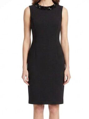 Calvin Klein Bejeweled Neckline Ponte Knit Sleeveless Sheath Dress- Sz. 6